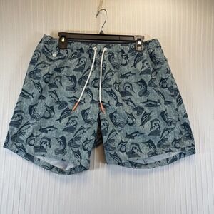 Bonobos Men L Riviera Swim Trunks Blue Marlin Print‎ Mesh Liner Pocket Elastic